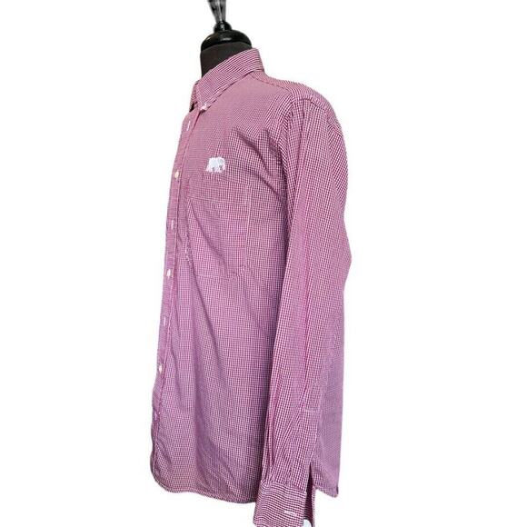 Size Medium Alabama Crimson Tide Elephant Men's Button Down Shirt Checked Long S - Picture 3 of 10